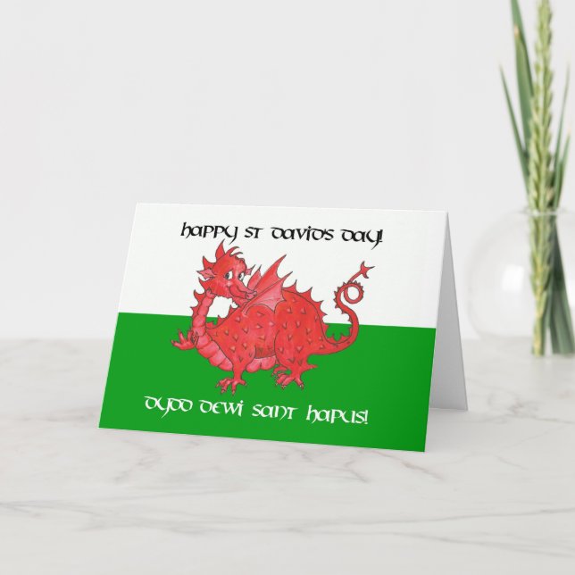 Bilingual St David's Day Dragon Greeting Card (Front)