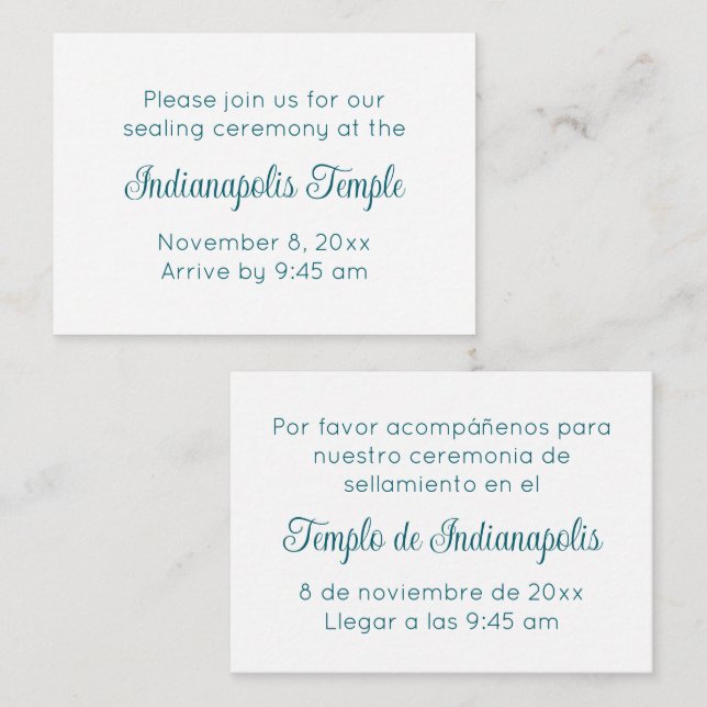 Bilingual Teal Script Temple Sealing Invitation (Front/Back)