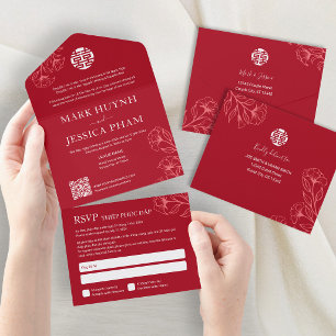 Bilingual Vietnamese English Red Wedding All In On One Invitation