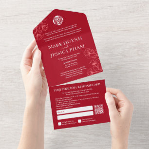 Bilingual Vietnamese English Red Wedding All In One Invitation