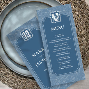 Bilingual Vietnamese Greyish Blue Song Hy Wedding Menu