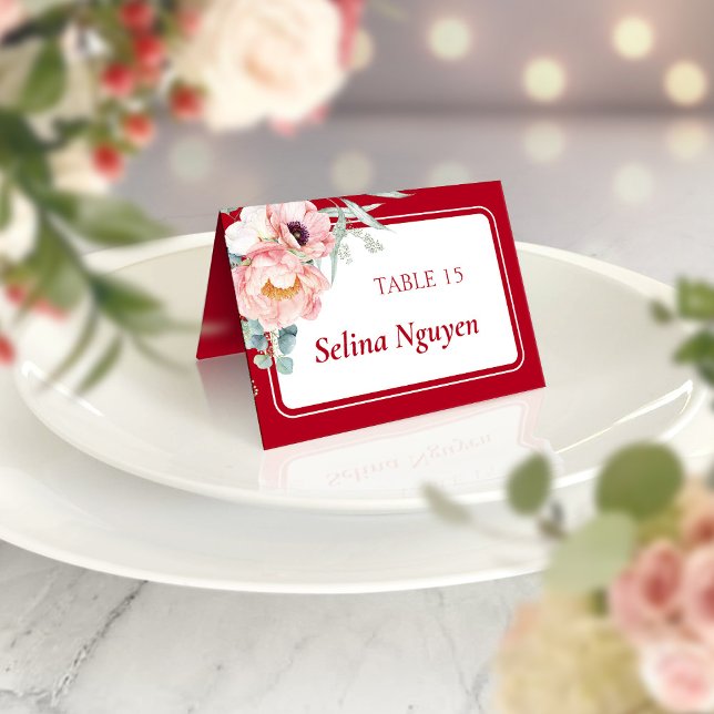 Bilingual Vietnamese Peony Birthday Place Card (FRONT)