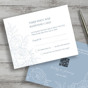 Bilingual Vietnamese Peony Dusty Blue RSVP