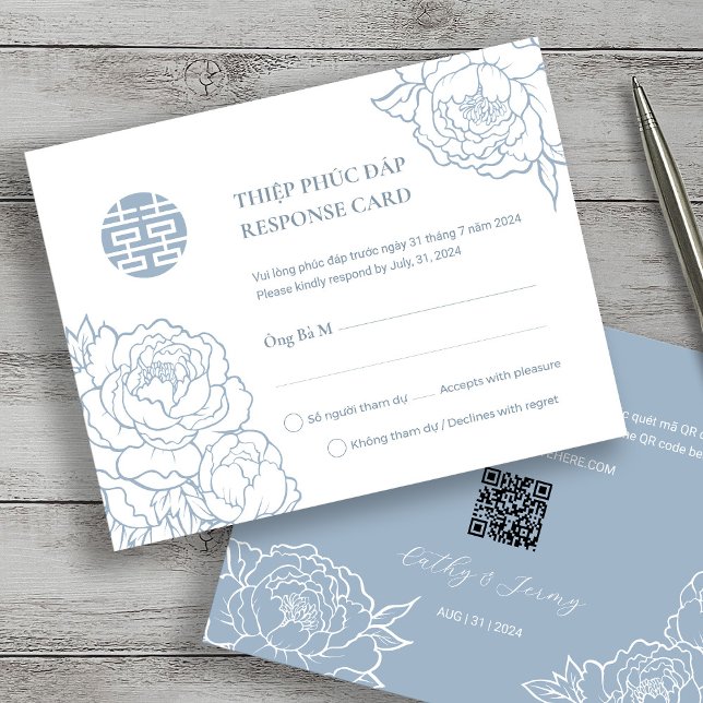 Bilingual Vietnamese Peony Song Hy Dusty Blue RSVP (Creator Uploaded)