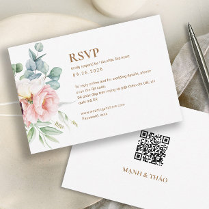 Bilingual Vietnamese Peony Wedding RSVP (QR code) Card