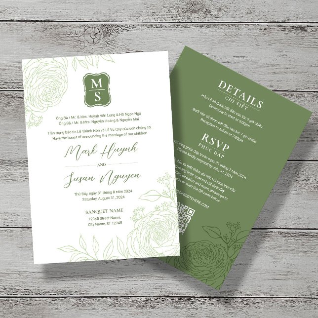 Bilingual Vietnamese Ranunculus Wedding Invitation (Creator Uploaded)