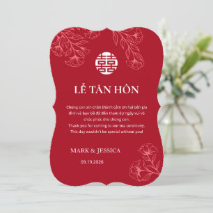 Bilingual Vietnamese Wedding Red Thank You Card