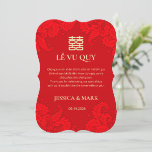 Bilingual Vietnamese Wedding Red Thank You Card