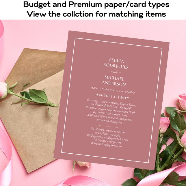 BILINGUAL Wedding Invitation Dusty Rose Pink Flyer (Creator Uploaded)