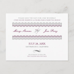Bilingual Wedding Save The Date Postcard