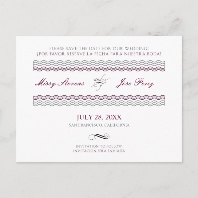 Bilingual Wedding Save The Date Postcard (Front)
