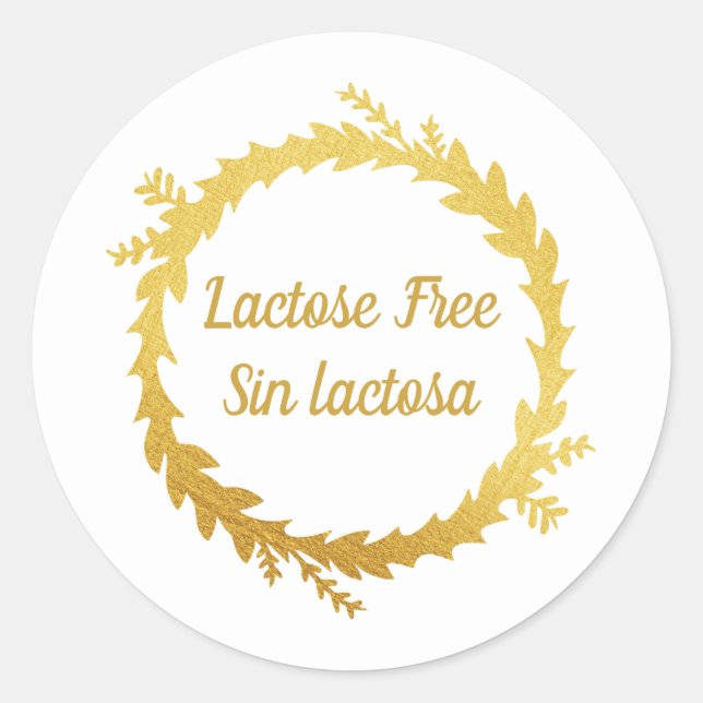 Bilingual White Golden Lactose Free - Sin Lactosa Classic Round Sticker (Front)