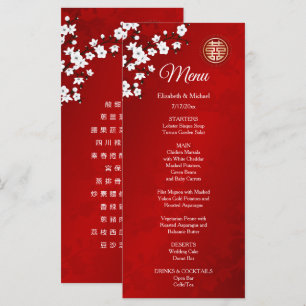 BILINGUAL White Oriental Flowers Chinese Wedding Menu