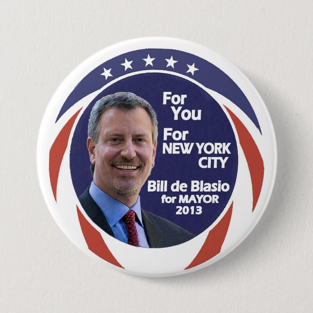 Bill de Blasio NYC Mayor 2012 7.5 Cm Round Badge (Front)