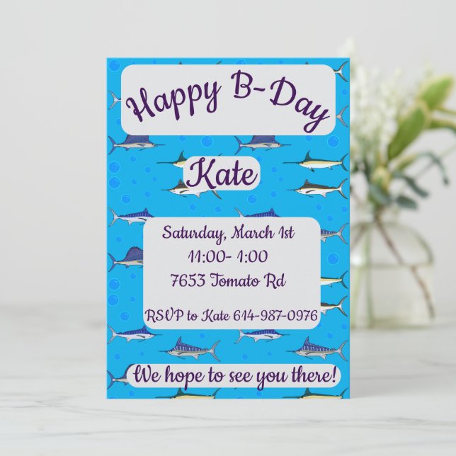 Bill Fish Happy Birthday Invitation (Standing Front)
