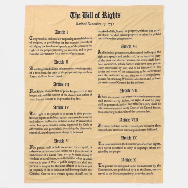BILL of RIGHTS Fleece Blankets (Front)