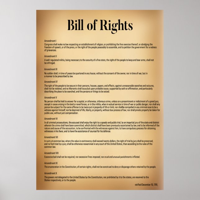 bill of rights US Constitution Poster (Front)