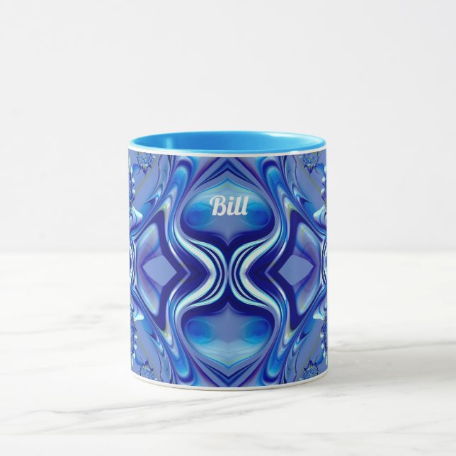 BILL ~ Zany 3D Fractal ~ Shades of Blue  Mug (Center)