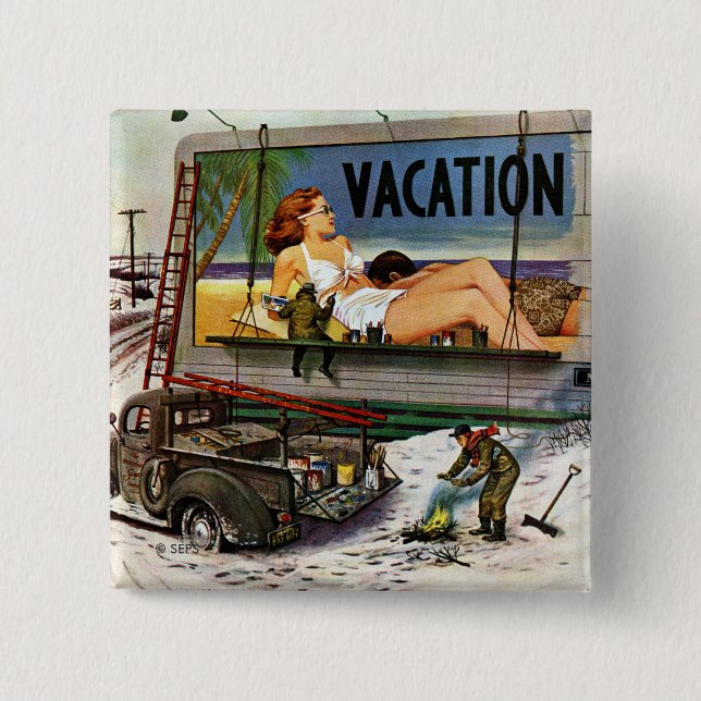 Billboard Painters in Winter by Stevan Dohanos 15 Cm Square Badge (Front)