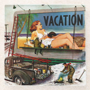 Billboard Painters in Winter by Stevan Dohanos Glass Coaster