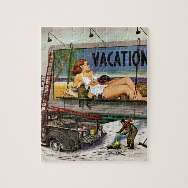 Billboard Painters in Winter by Stevan Dohanos Jigsaw Puzzle (Vertical)