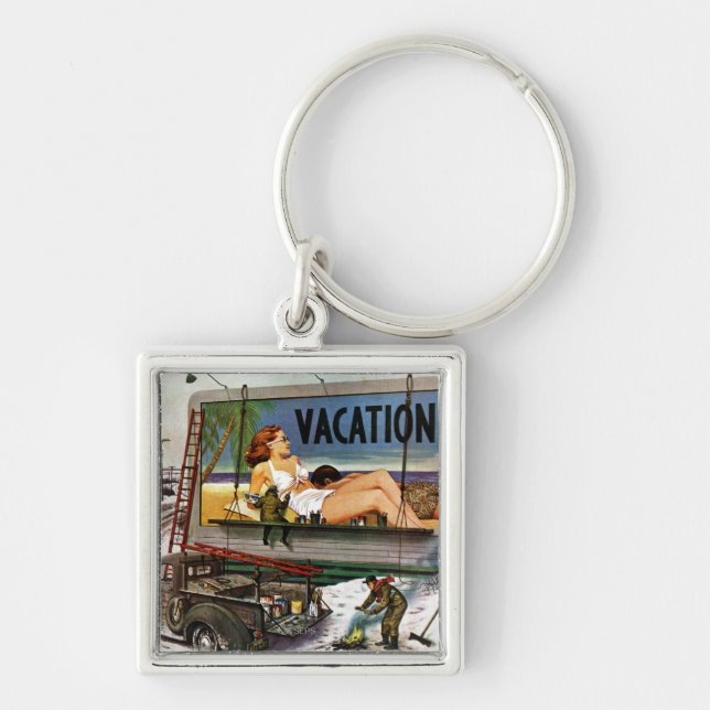 Billboard Painters in Winter by Stevan Dohanos Key Ring (Front)