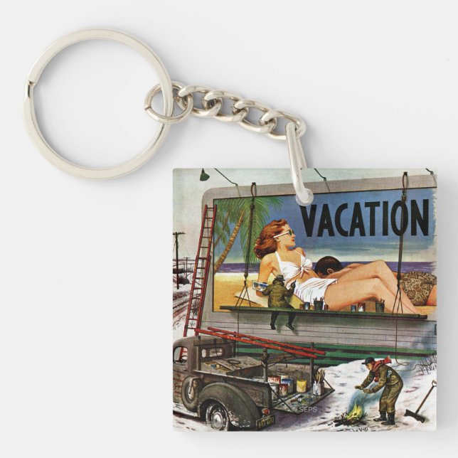 Billboard Painters in Winter by Stevan Dohanos Key Ring (Front)