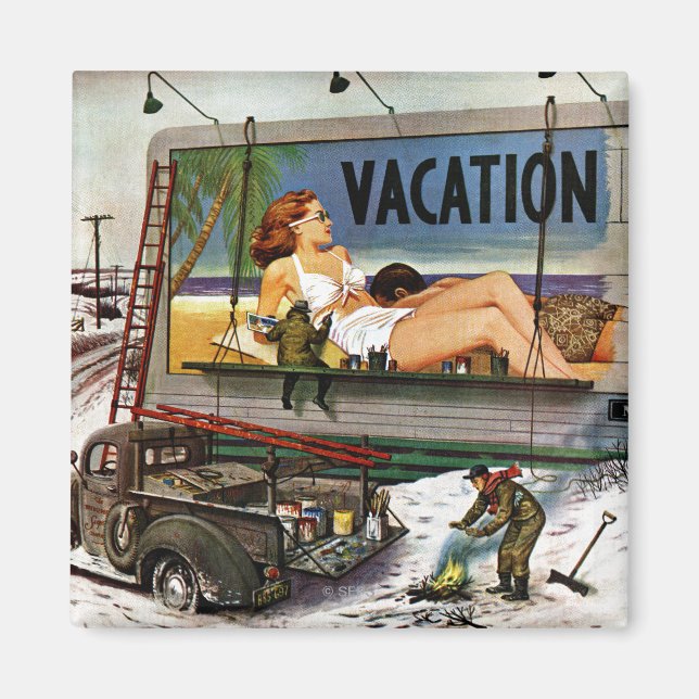 Billboard Painters in Winter by Stevan Dohanos Magnet (Front)