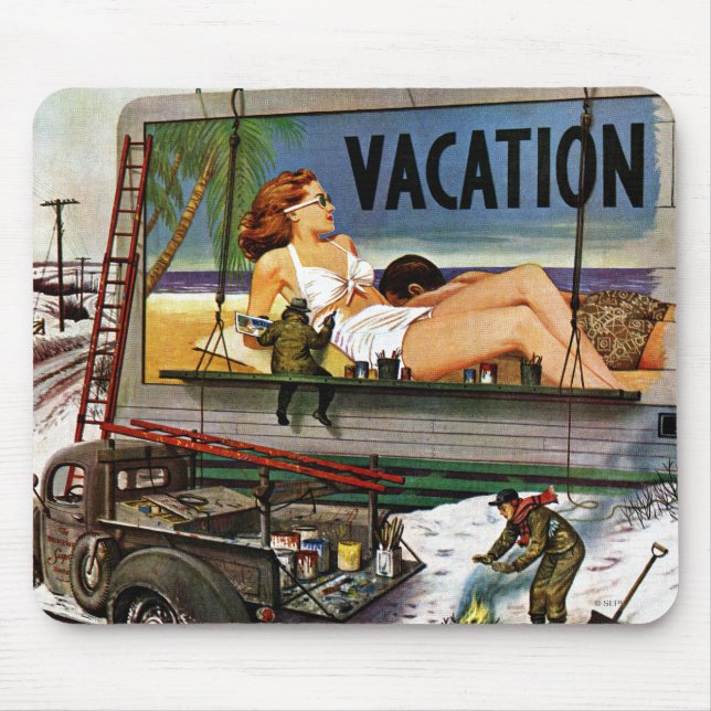 Billboard Painters in Winter by Stevan Dohanos Mouse Pad (Front)