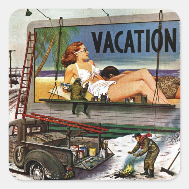 Billboard Painters in Winter by Stevan Dohanos Square Sticker (Front)