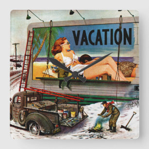 Billboard Painters in Winter by Stevan Dohanos Square Wall Clock