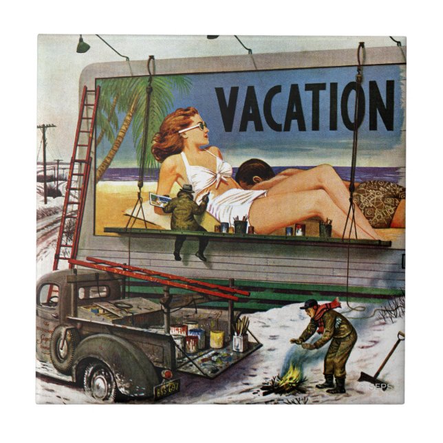 Billboard Painters in Winter by Stevan Dohanos Tile (Front)