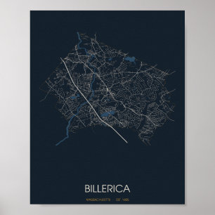 Billerica Massachusetts Street Map Poster (Night)