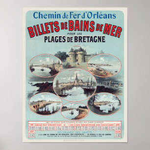Billets de Bains de Mer France Vintage Poster 1888