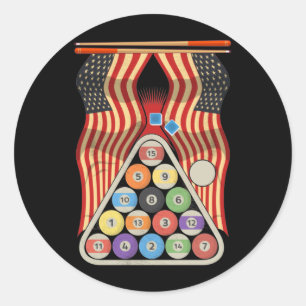 Billiard American Flag Cue Sports Snooker Pool Classic Round Sticker