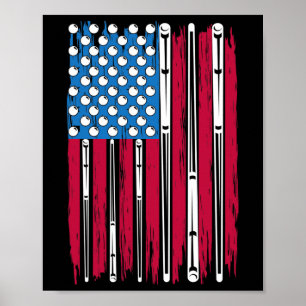 Billiard And American Flag Made For A Pool Billiar Poster