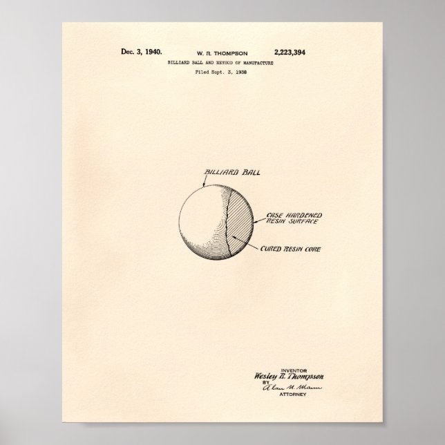 Billiard Ball 1940 Patent Art - Old Peper Poster (Front)