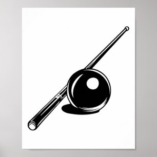 Billiard Ball And Cue Stick Sketch Carom Billiards Poster