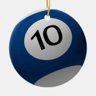 BILLIARD  BALL CHRISTMAS ORNAMENT 10 (TEN) BLUE/WH