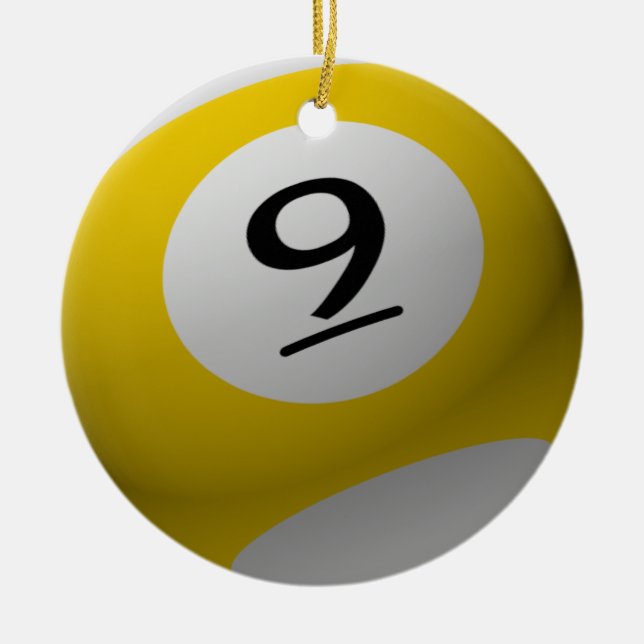 BILLIARD  BALL CHRISTMAS ORNAMENT 9 (NINE) YELLOW/ (Front)