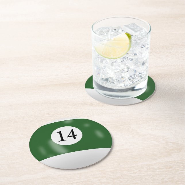 Billiard Ball Number 14 Round Paper Coaster (Insitu)