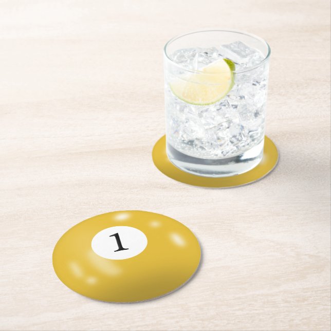 Billiard Ball Number 1 Round Paper Coaster (Insitu)