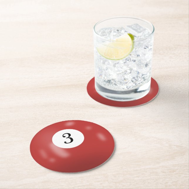 Billiard Ball Number 3 Round Paper Coaster (Insitu)