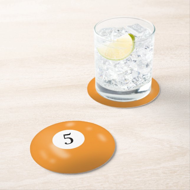 Billiard Ball Number 5 Round Paper Coaster (Insitu)