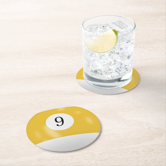 Billiard Ball Number 9 Round Paper Coaster (Insitu)