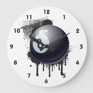 Billiard Ball on Abstract Black Splotch Large Clock