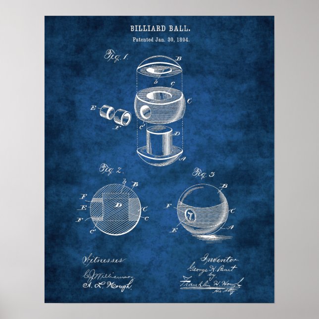 Billiard Ball patent #2 Pool Game Room Decor (Front)