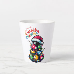 Billiard Ball Pile Pool Cue Christmas Hat Xmas Latte Mug