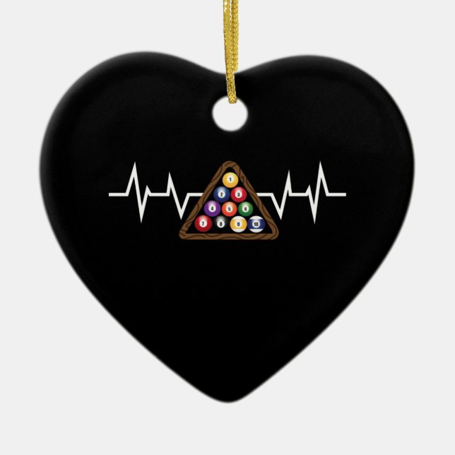Billiard Ball Rack Heartbeat Ceramic Ornament (Front)