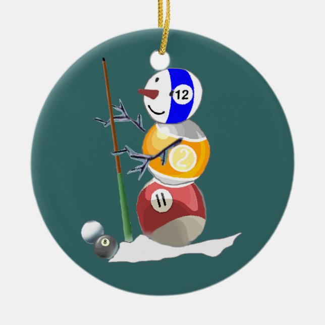 Billiard Ball Snowman Ceramic Tree Decoration (Front)